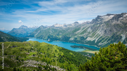 View over Lake Sils in Engadin Switzerland © 4kclips