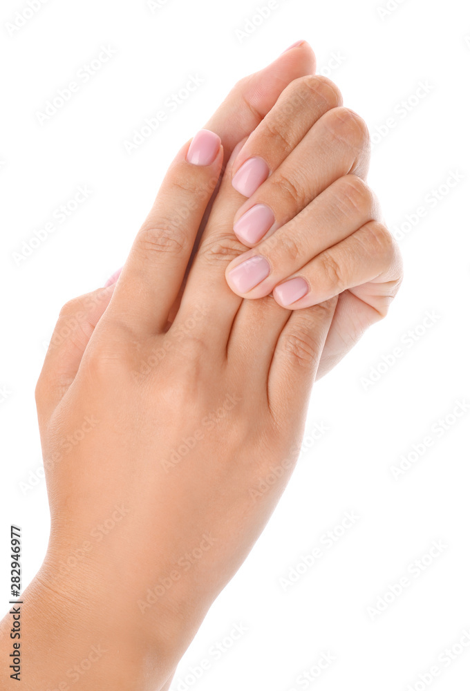 Female hands with beautiful manicure on white background Female hands with beautiful manicure on white background