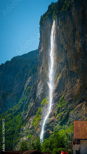 Huge Waterfall in Lauterbrunnen Switzerland