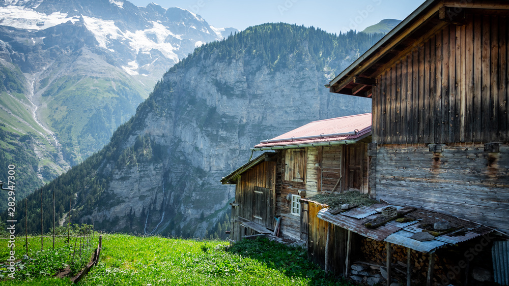 Typical wooden barns in Switerland