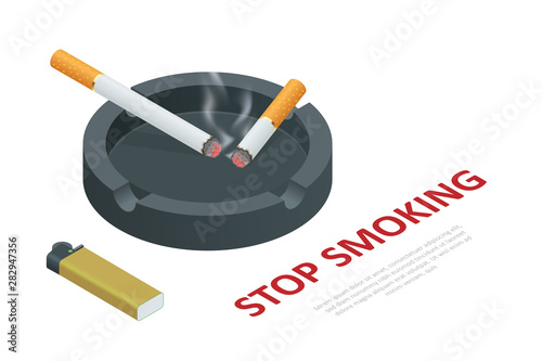 Stop smoking cigarettes concept. No Smoking including electronic cigarettes isometric illustration