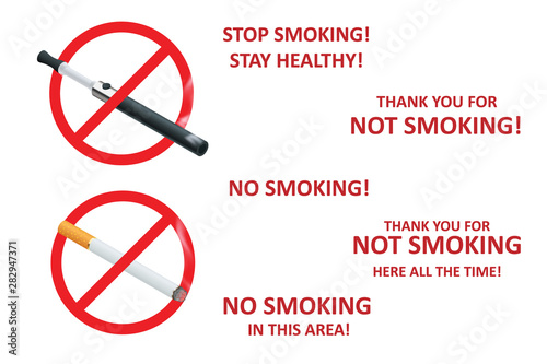 Stop smoking cigarettes concept. No Smoking including electronic cigarettes isometric illustration