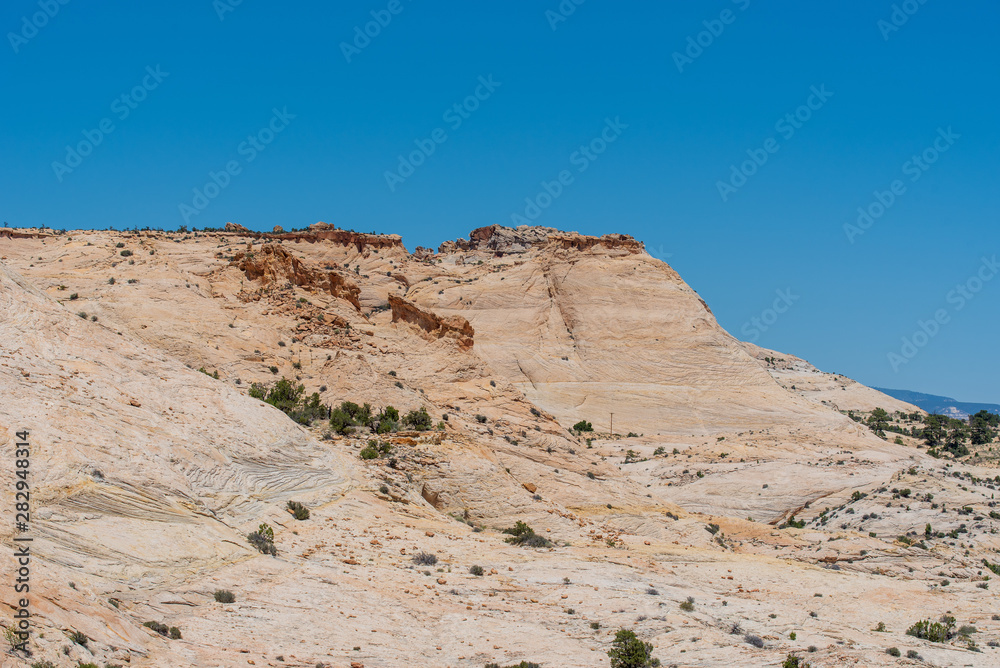 Scenic Byway 12 in Utah low angle landscape of white stone hillside