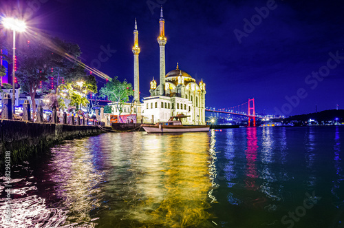 Istanbul  Turkey. Famous mosque on the shore of Bosphorus Buyuk Mecidiye Camii