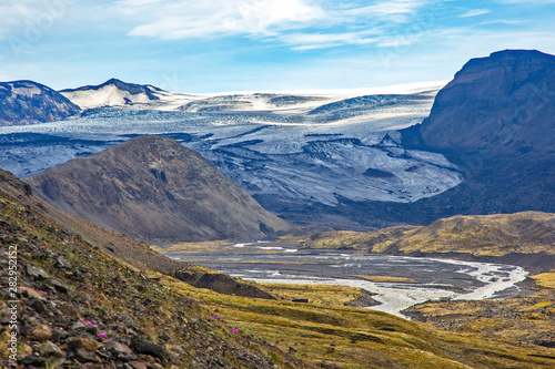 Beautiful mountain landscape with glacier in Iceland.