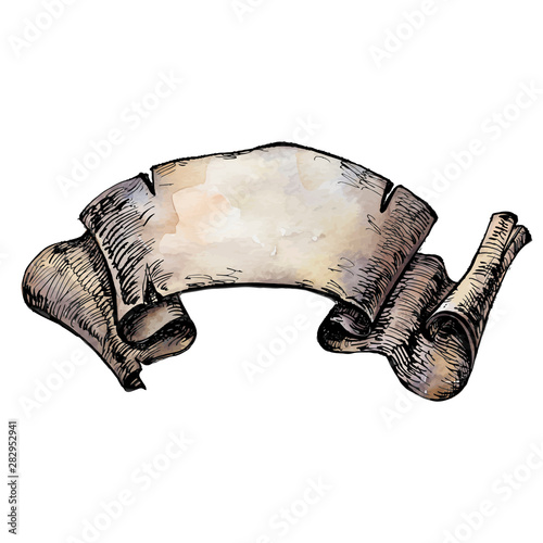 Vintage Hand drawn Watercolor and ink Ribbon, parchment