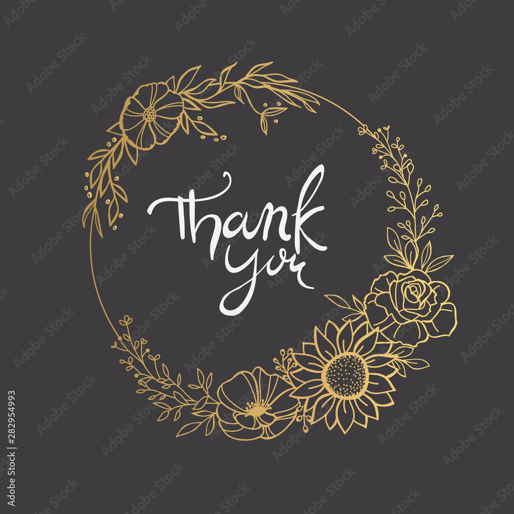 Vecteur Stock Hand Drawn Golden Floral Round Frame. Gold Frame with ...