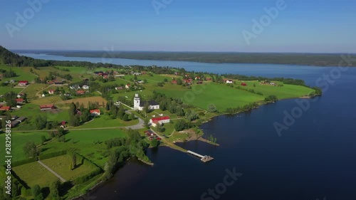 Aerial view of a village in northern Sweden