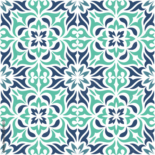 Decorative tile pattern. Floral seamless background. Colorful vector illustration