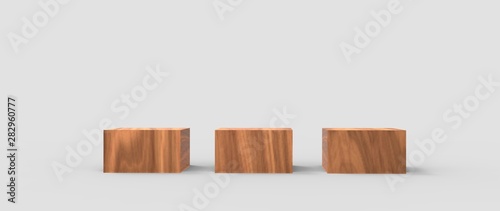 Fototapeta Naklejka Na Ścianę i Meble -  Render tridimensional de podio con diferentes niveles para presentación de producto con diferentes materiales coloridos  y texturas. Ilustración 3d