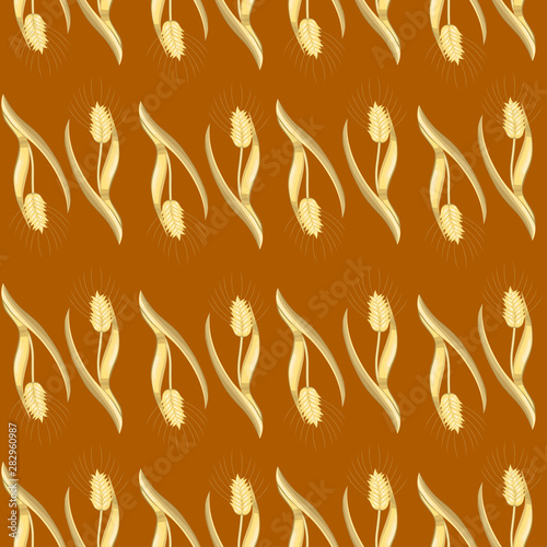 Seamless pattern with ears of wheat. For wrapping paper and fabric. Vector graphics.