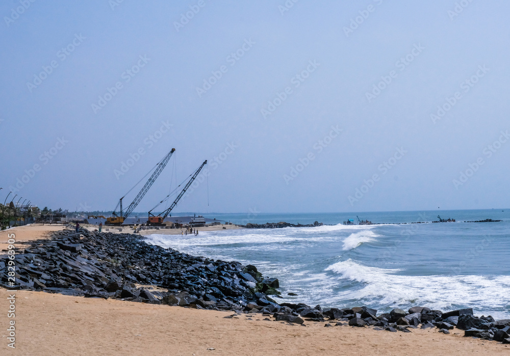 fishing and shipping activity on the beach