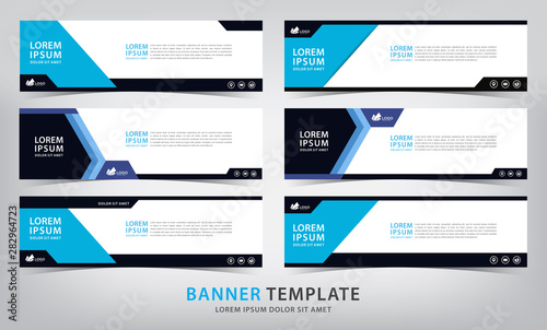 set of six abstract blue web banner templates, vector illustration