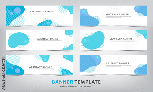 set of six abstract blue fluid web banner templates, vector illustration