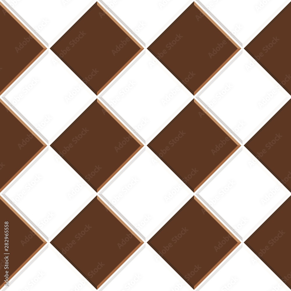 Abstract seamless pattern of brown white ceramic floor tiles.Design geometric mosaic texture for the decoration of the kitchen room, vector illustration