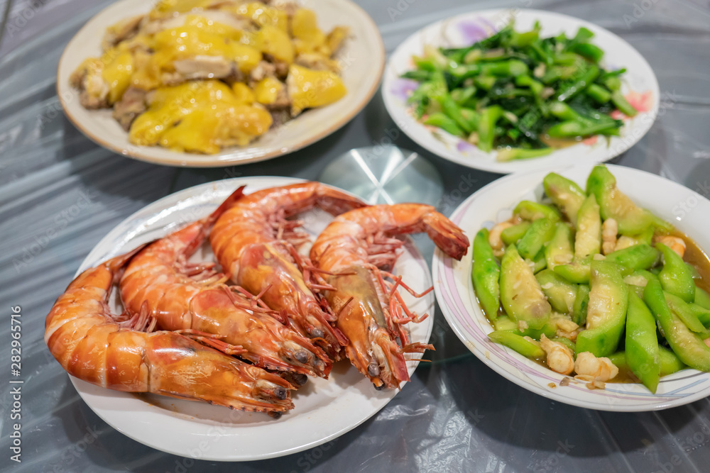 Selection with Chinese Food Including Prawn, Chicken and Vegetable Selection with Chinese Food Including Prawn, Chicken and Vegetable