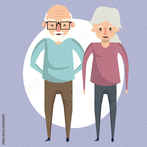 Beautiful elderly couple smiling cartoon