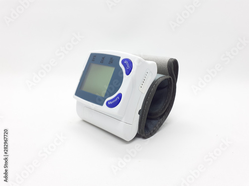 Automatic Healthcare Digital Technology Hand Applied Blood Tension Pressure Measurement Device in White Isolated Background