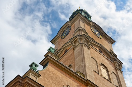 Bell tower, Storkyrkan Cathedral, Stockholm, Sweden. Church dates to circa 1290, bell tower to 1743