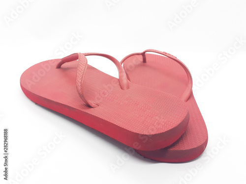 Beautiful Colorful Red Sandals Flip-Flop for Summer Beach or Home Footwear in White Isolated Background