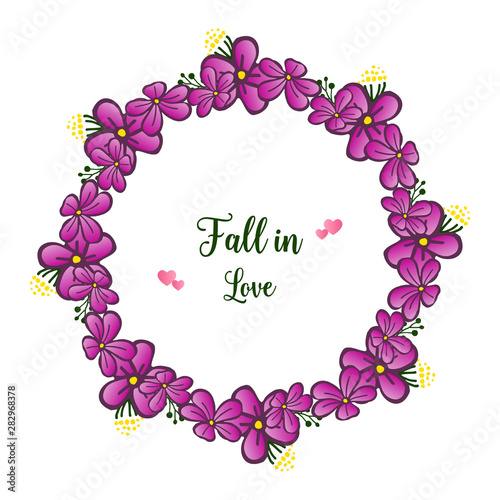 Sketch of flower frame  in purple colors  with template for design fall in love. Vector