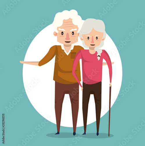 Beautiful elderly couple smiling cartoon