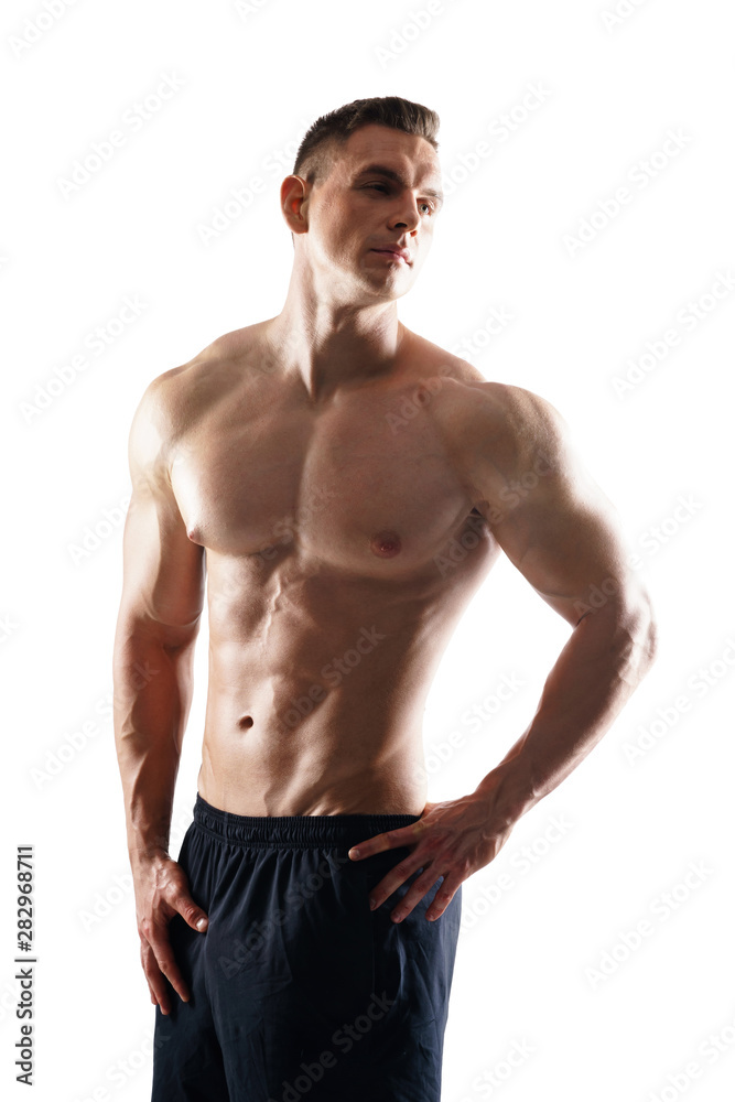 Strong, fit and sporty bodybuilder man over white background. Sport and fitness. Strong, fit and sporty bodybuilder man over white background. Sport and fitness.