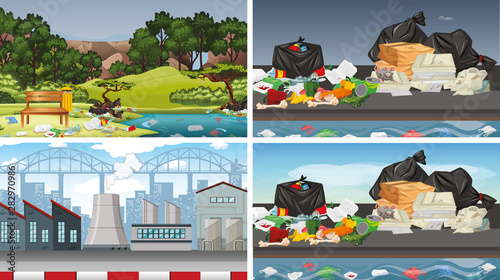 Set of polluted scenes