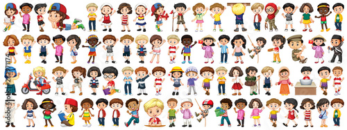 Children with different nationalities on white background