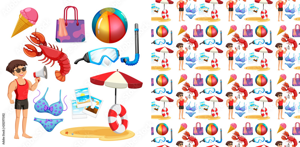 Seamless background design with isolated set of summer holiday Seamless background design with isolated set of summer holiday