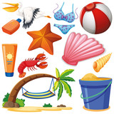 Set of isolated objects theme summer holiday