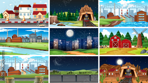 Set of scenes in nature setting