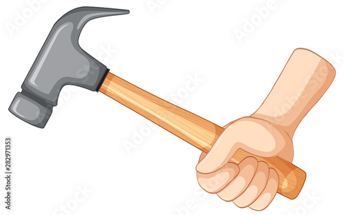 Hand holding hammer isolated