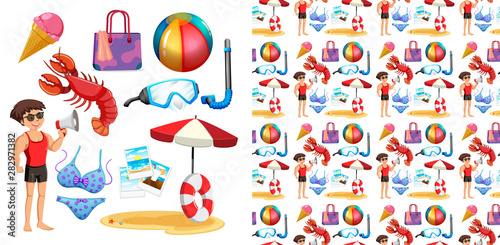 Seamless background design with isolated set of summer holiday
