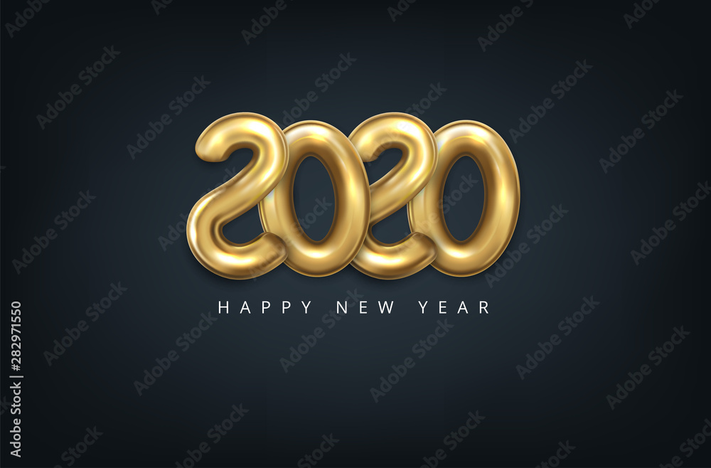 Vector realistic 2020 balloons in 3D style in gold color. Design of greeting card, banners, posters, headline Vector realistic 2020 balloons in 3D style in gold color. Design of greeting card, banners, posters, headline