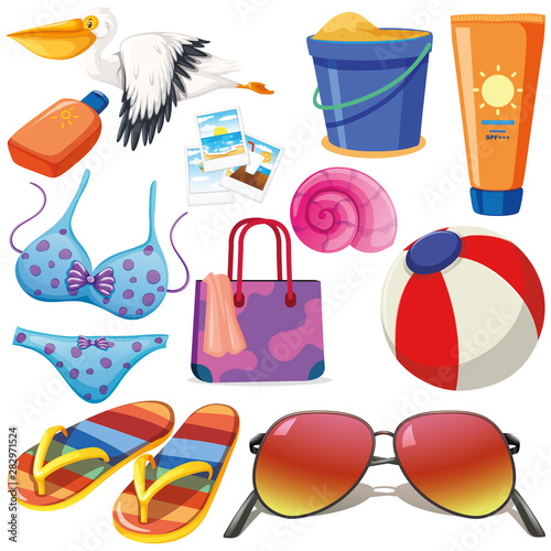 Set of isolated objects theme summer holiday