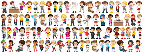 Children with different nationalities on white background
