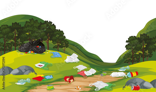 Rubbish in park scene