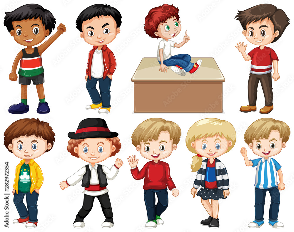 Set of happy children doing different actions Set of happy children doing different actions
