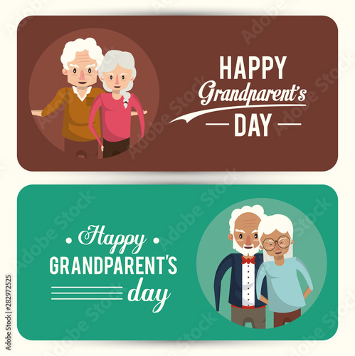 Set of Happy grandparents day card with cartoons