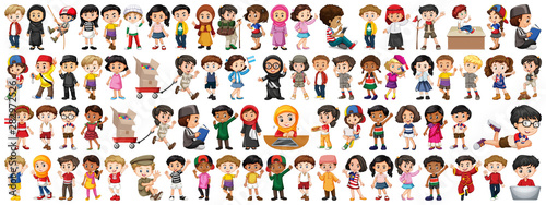Children with different nationalities on white background