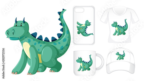 Graphic design on different products with green dragon