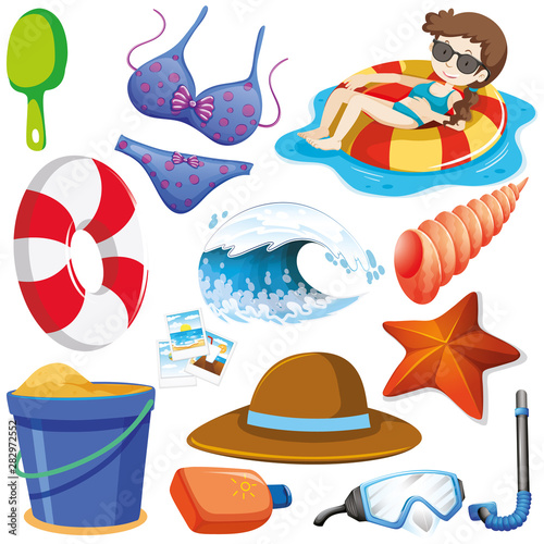 Canvas Print Set of isolated objects theme summer holiday
