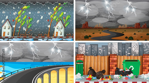 Set of polluted scenes