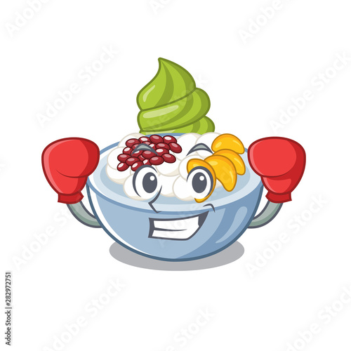 Boxing anmitsu is served in cartoon bowl