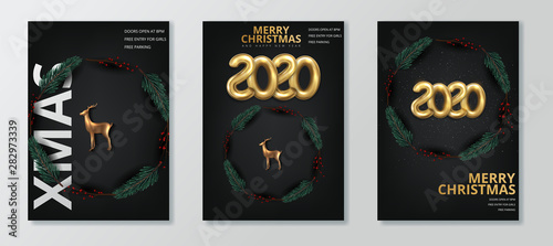 Happy New 2020 Year. Holiday poster template or festive party invitation design. Vector illustration