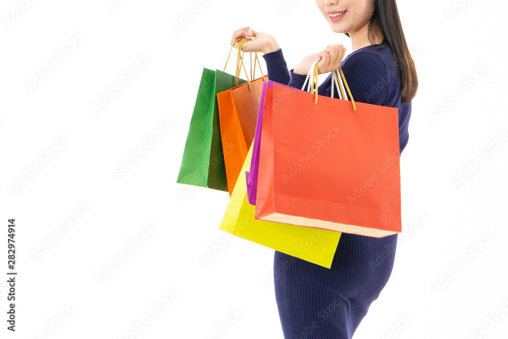 woman with shopping bags isolated on white background woman with shopping bags isolated on white background