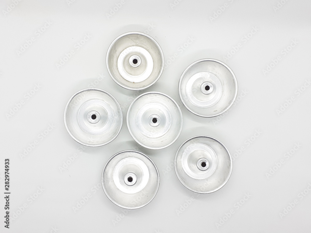 Empty Pie and Bread Shiny Aluminium Template in White Isolated Background Empty Pie and Bread Shiny Aluminium Template in White Isolated Background