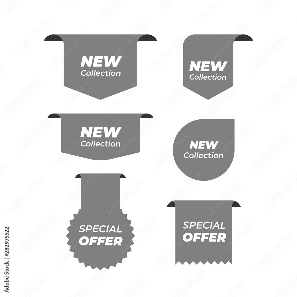 Price tags vector collection. Ribbon sale banners isolated. New