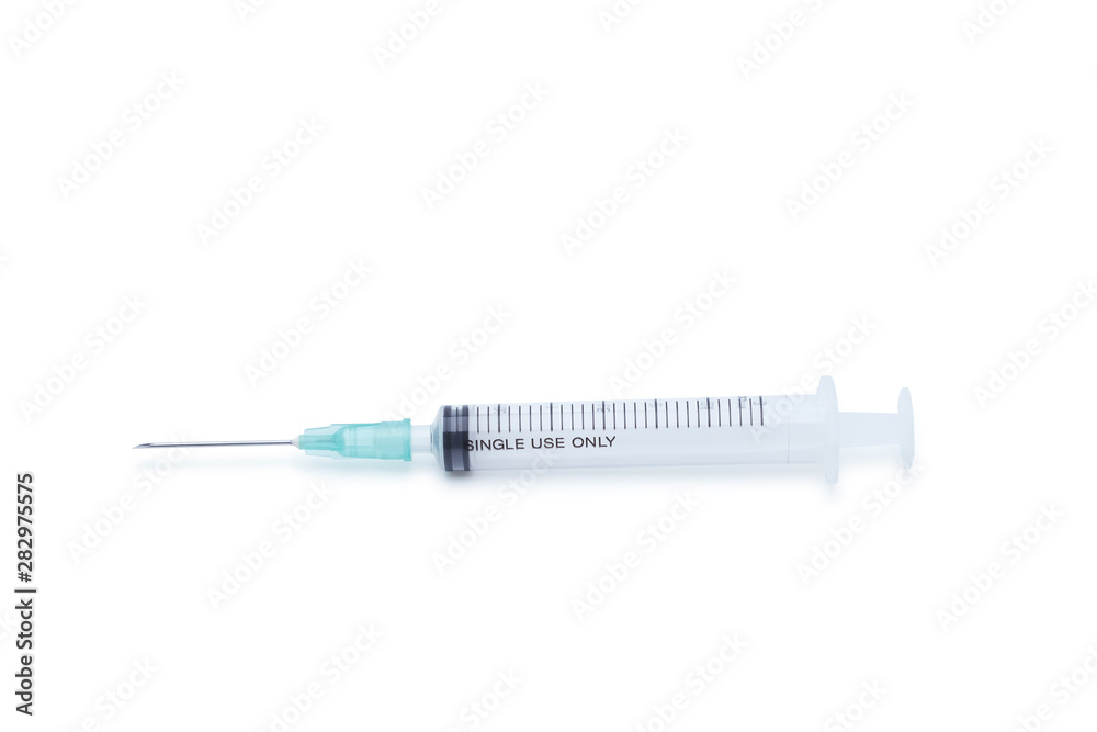 Blank plastic syringe with injection needle isolated on white background Blank plastic syringe with injection needle isolated on white background